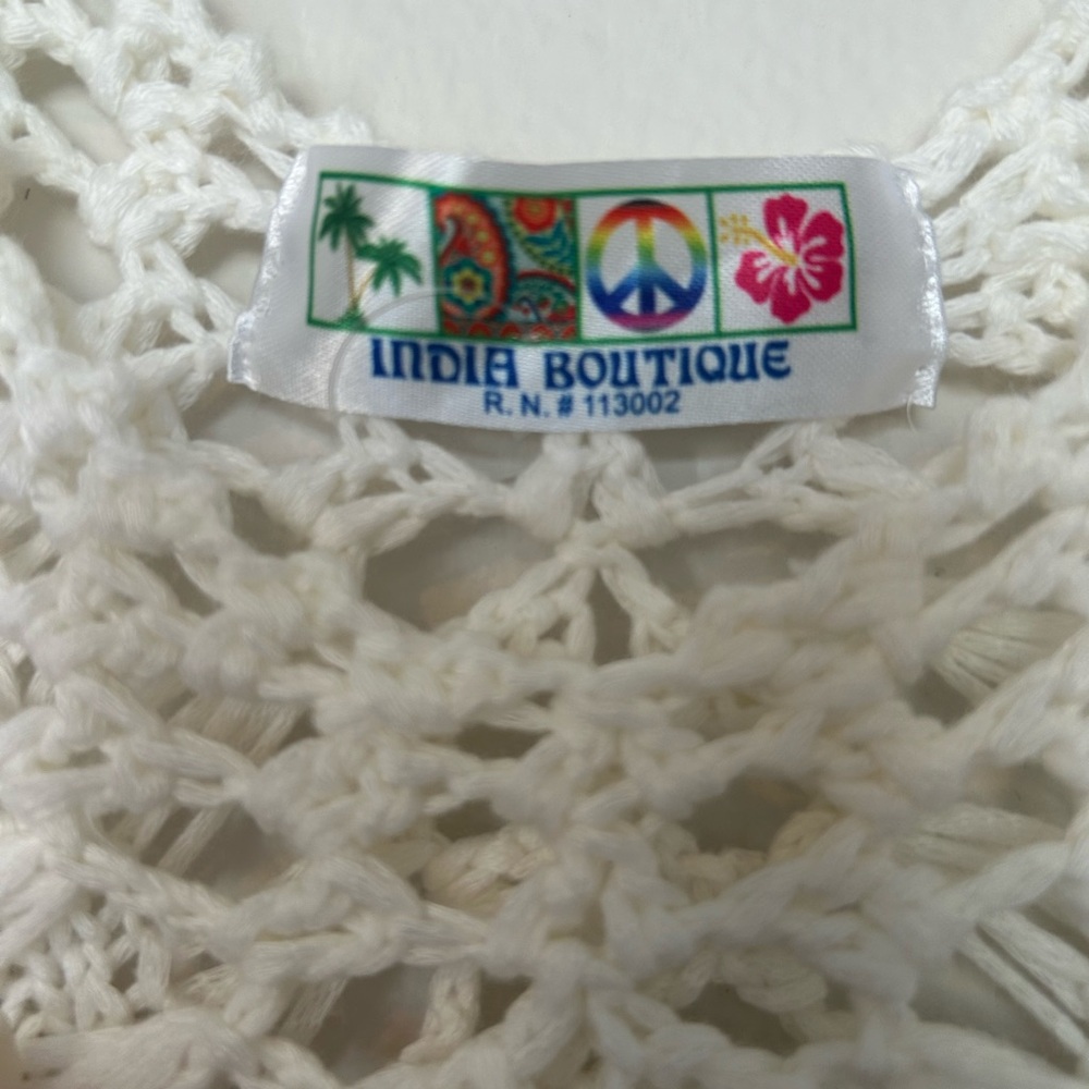 India Boutique White Crochet Swim Coverup - Picture 2 of 6